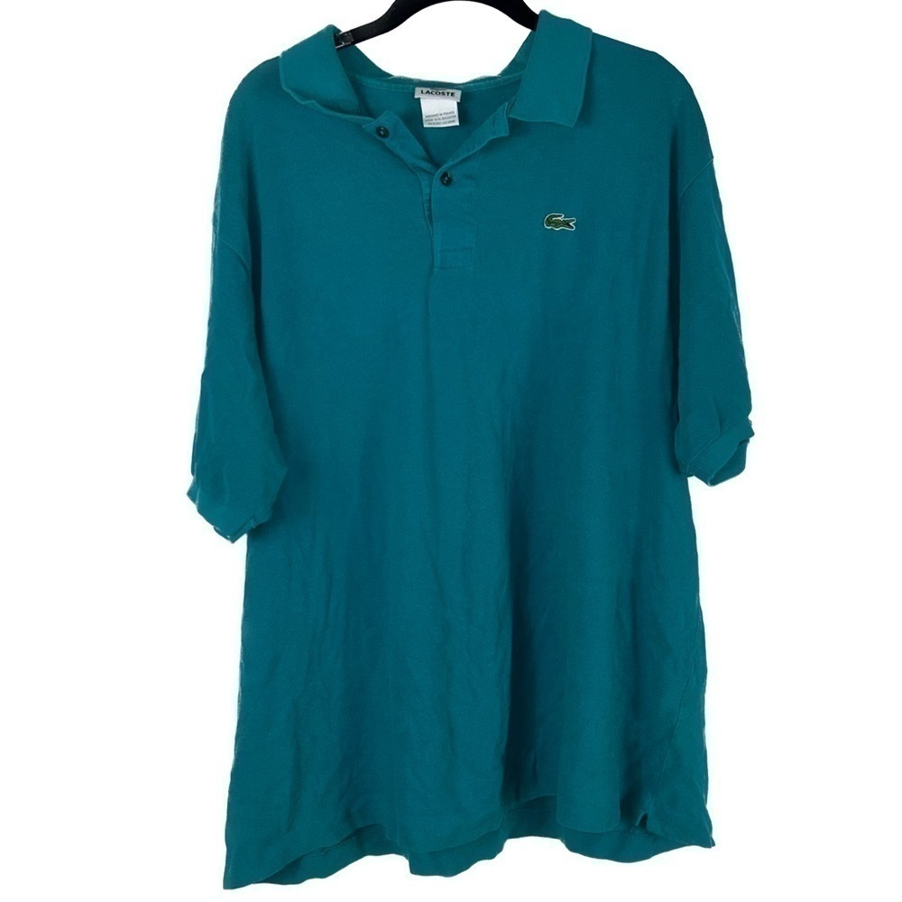 Lacoste Polo Top Fold Over Collared Shirt Pullover Short Cuff Sleeves Chest Logo